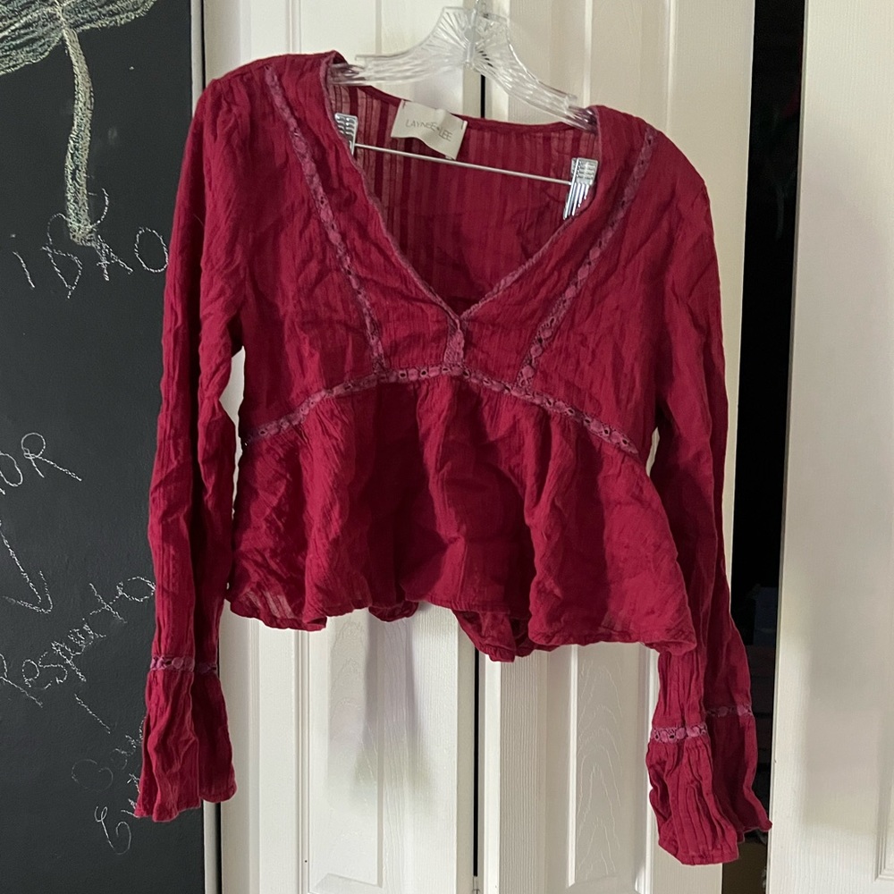 Bergundy Hippie Lacey blouse with flared sleeves prairie style